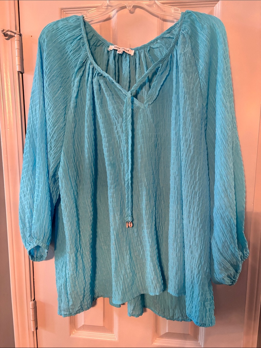 Rose + Olive Turquoise Crinkle Peasant Tunic